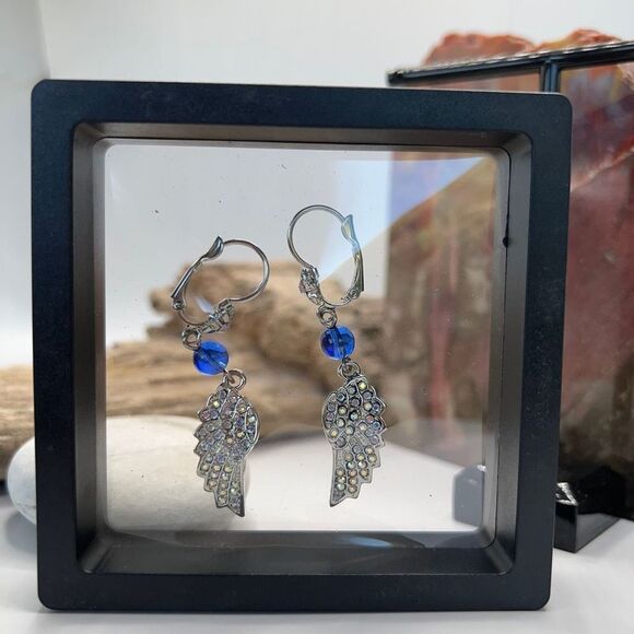 KIRKS FOLLY MIRACLES CRYSTAL ANGEL WING EARRINGS - Picture 4 of 5